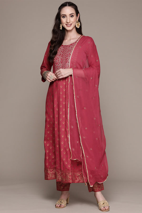 Women Fuchsia Kurta with Trousers With Dupatta