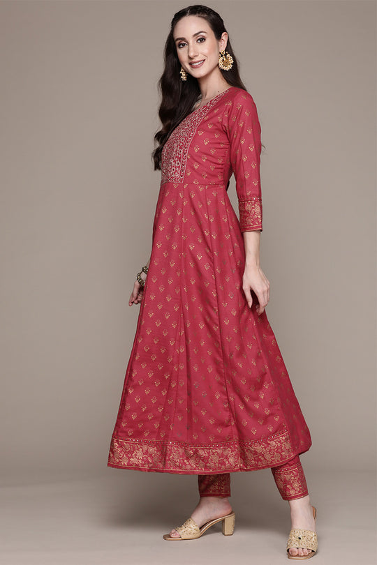 Women Fuchsia Kurta with Trousers With Dupatta