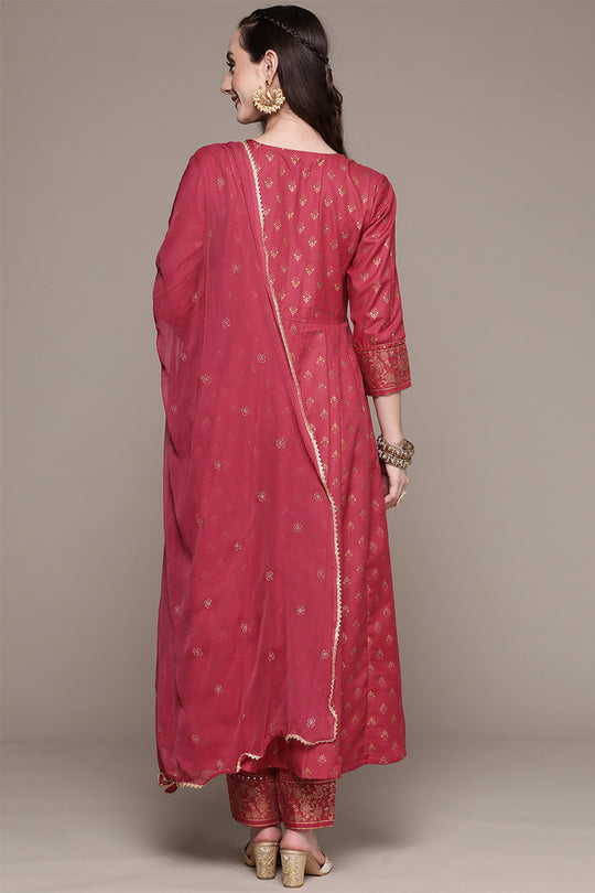 Women Fuchsia Kurta with Trousers With Dupatta