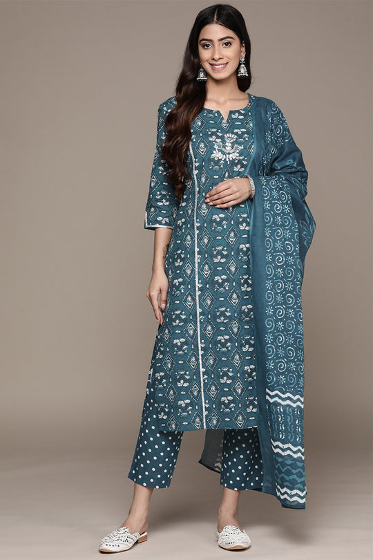Women's Teal Ethnic Kurta Suit Set