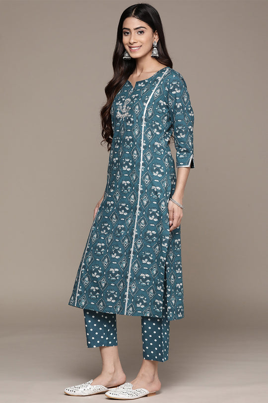 Women's Teal Ethnic Kurta Suit Set
