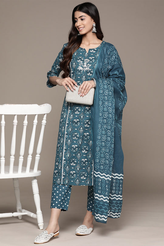 Women's Teal Ethnic Kurta Suit Set