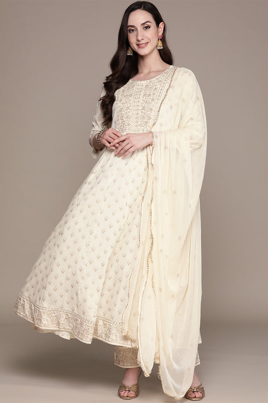 Women's Off-White  Ethnic Kurta Suit Set
