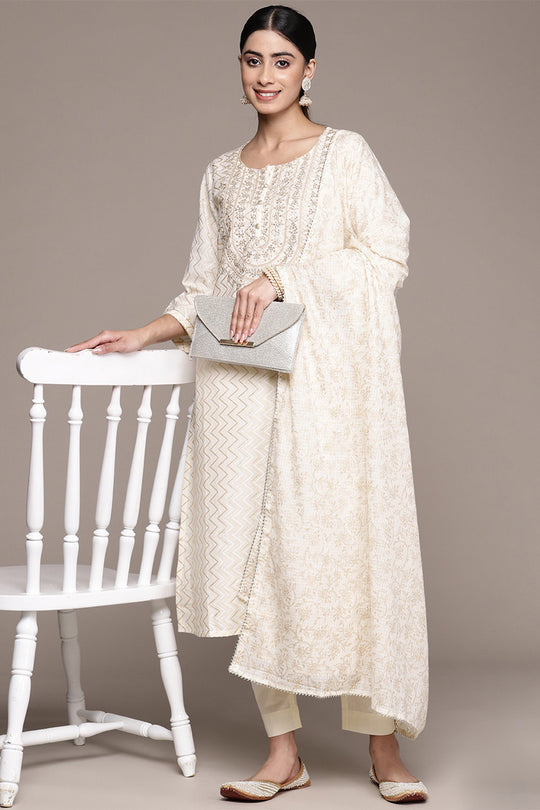 Women's Off White Ethnic Kurta Set