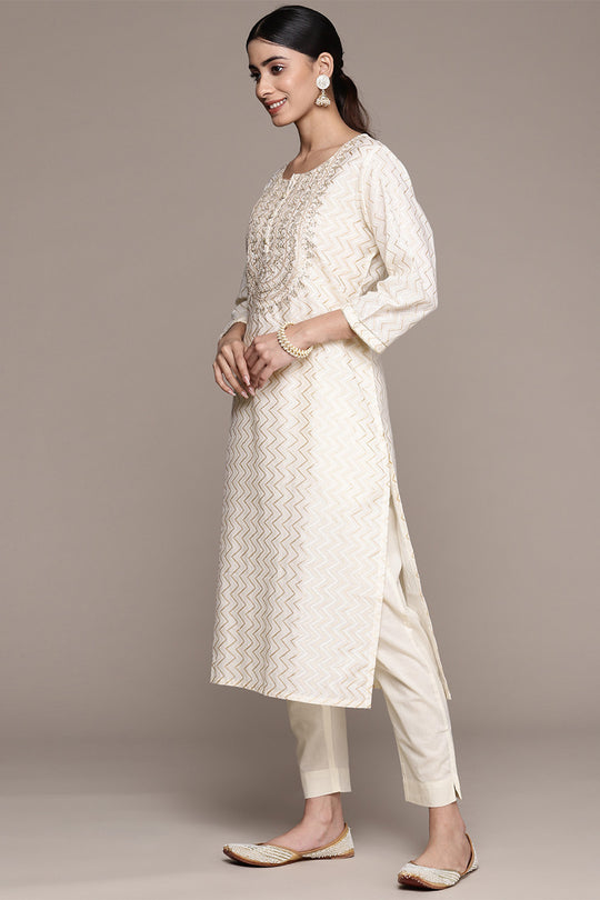 Women's Off White Ethnic Kurta Set