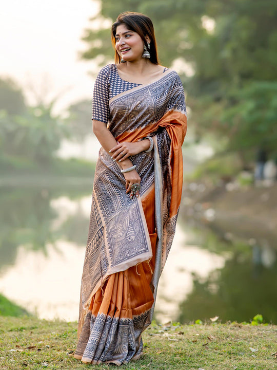 Yellow Tusser Silk Saree With Blouse Piece