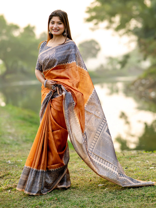 Yellow Tusser Silk Saree With Blouse Piece