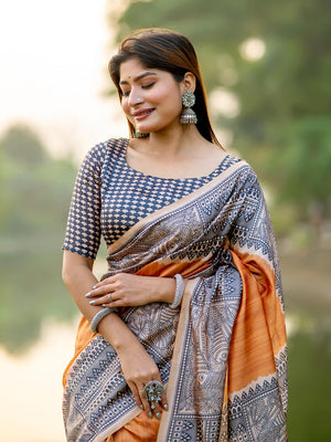 Yellow Tusser Silk Saree With Blouse Piece