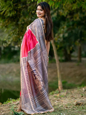 Pink Tusser Silk Saree With Blouse Piece