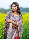Red Tusser Silk Saree With Blouse Piece