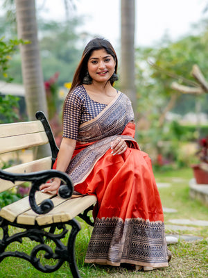 Orange Tusser Silk Saree With Blouse Piece