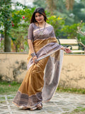 Beige Tusser Silk Saree With Blouse Piece