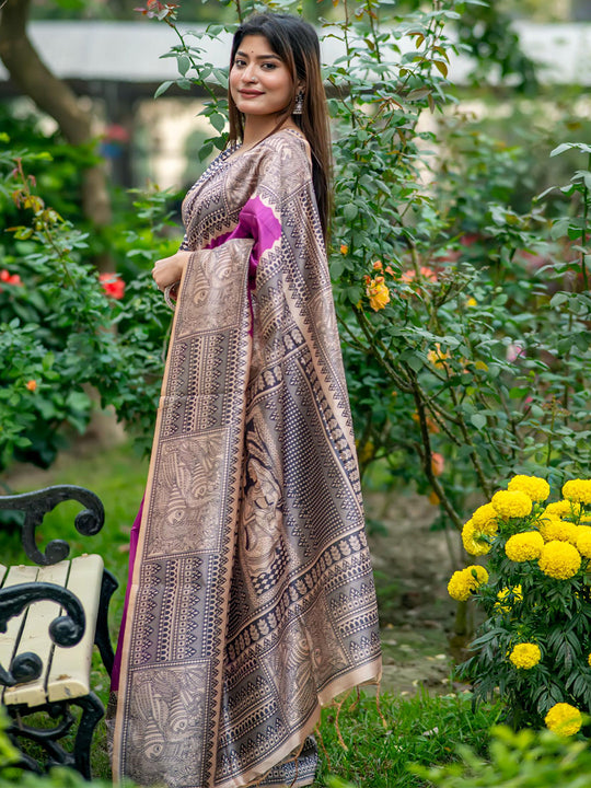 Purple Tusser Silk Saree With Blouse Piece
