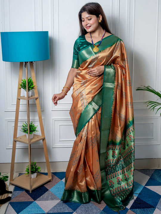Mustard Raw Silk Saree With Blouse Piece