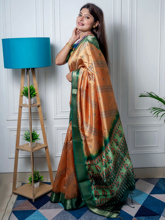 Mustard Raw Silk Saree With Blouse Piece