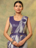 Purple Polyester Ready To Wear Saree With Blouse Piece