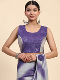 Purple Polyester Ready To Wear Saree With Blouse Piece