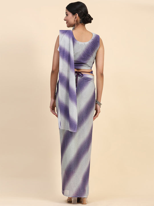 Purple Polyester Ready To Wear Saree With Blouse Piece