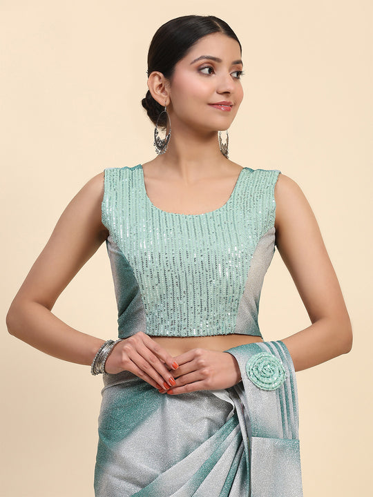 Sea Green  Polyester Ready To Wear Saree With Blouse Piece