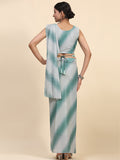 Sea Green  Polyester Ready To Wear Saree With Blouse Piece