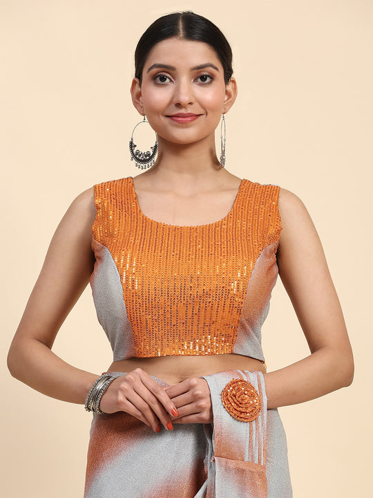Orange Polyester Ready To Wear Saree With Blouse Piece