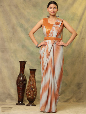 Orange Polyester Ready To Wear Saree With Blouse Piece