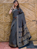 Navy Blue Banarasi Silk Saree With Blouse Piece