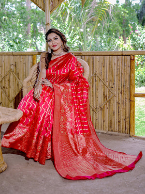 Pink Banarasi Silk Saree With Blouse Piece