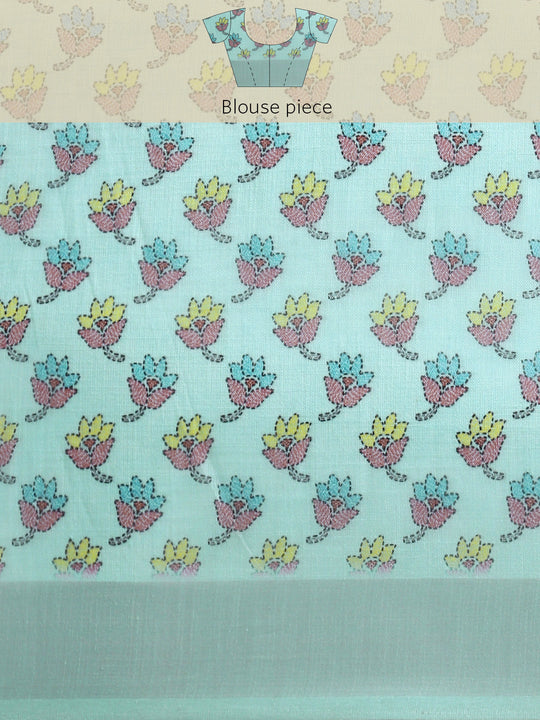 Multi Linen Blend Saree With Blouse Piece