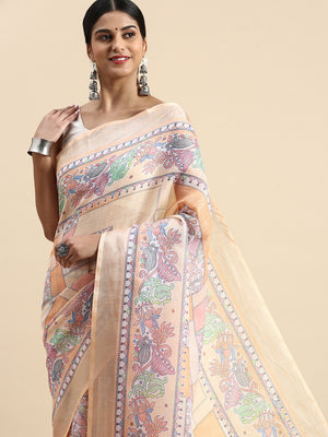 Multi Linen Blend Saree With Blouse Piece