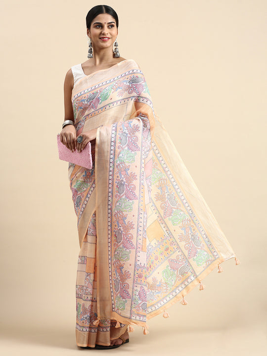 Multi Linen Blend Saree With Blouse Piece