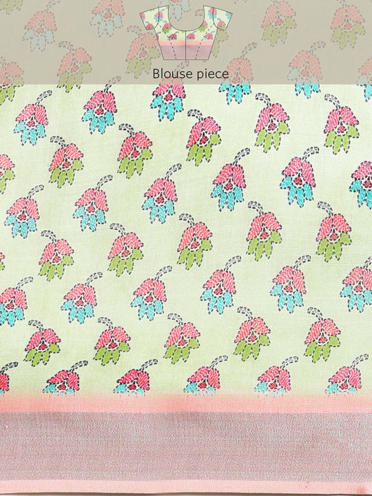 Multi Linen Blend Saree With Blouse Piece