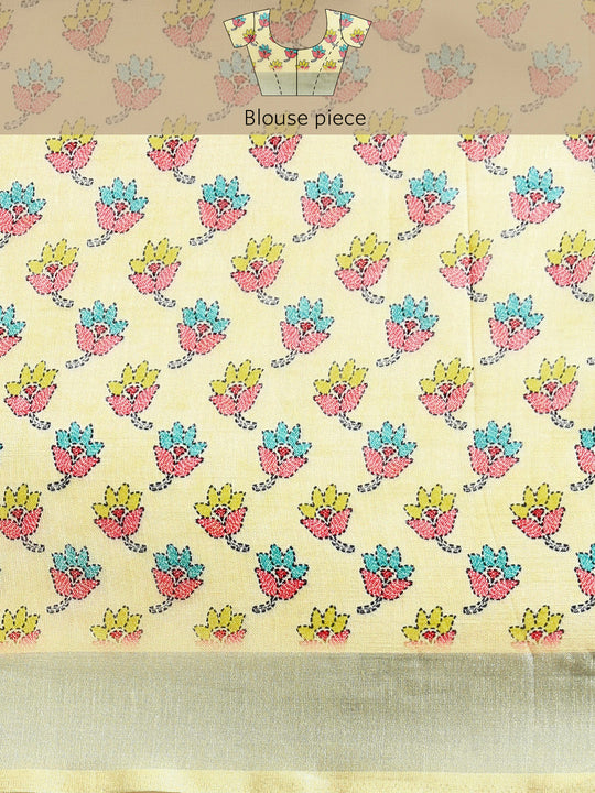 Multi Linen Blend Saree With Blouse Piece