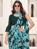 Sea Green Georgette Saree With Blouse Piece