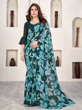 Sea Green Georgette Saree With Blouse Piece