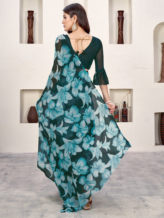 Sea Green Georgette Saree With Blouse Piece
