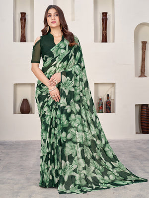 Green Georgette Saree With Blouse Piece