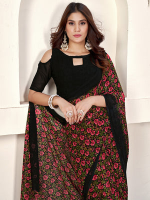 Black Georgette Saree With Blouse Piece