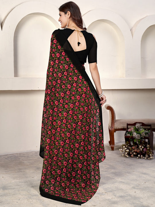 Black Georgette Saree With Blouse Piece
