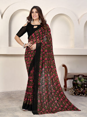 Black Georgette Saree With Blouse Piece