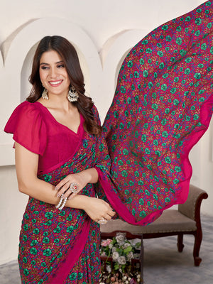 Pink Georgette Saree With Blouse Piece
