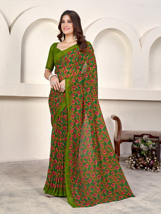 Green Georgette Saree With Blouse Piece