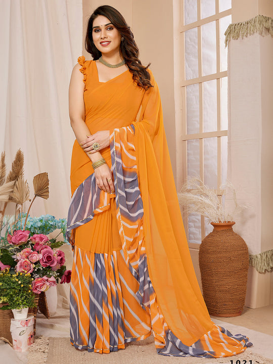 Yellow Georgette Saree With Blouse Piece