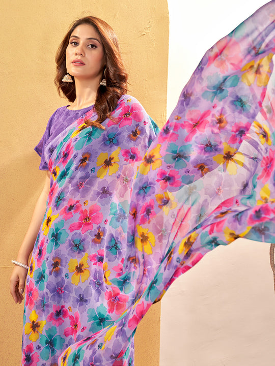 Multi Georgette Saree With Blouse Piece