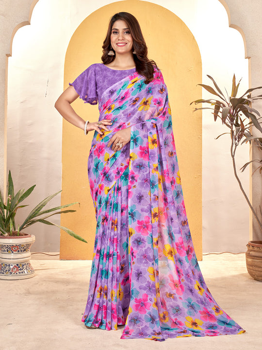 Multi Georgette Saree With Blouse Piece