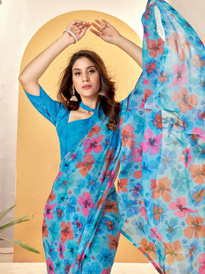 Multi Georgette Saree With Blouse Piece
