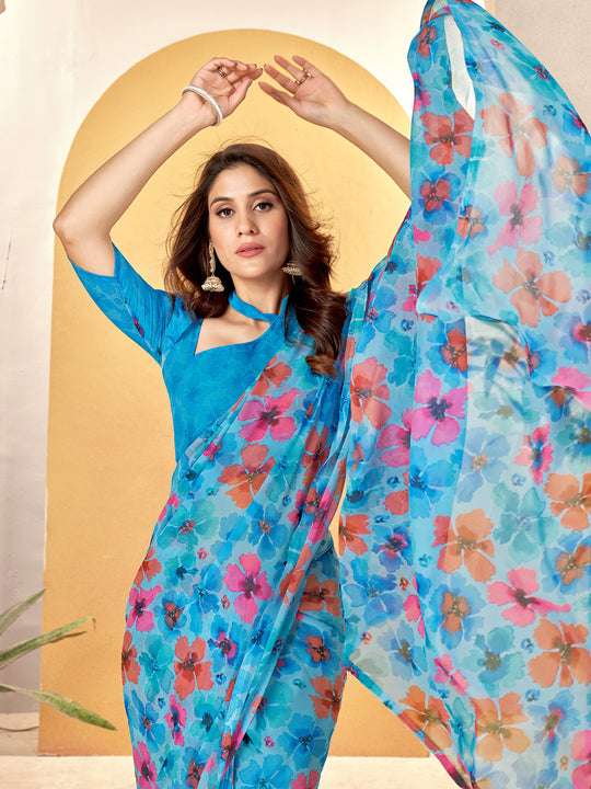 Multi Georgette Saree With Blouse Piece