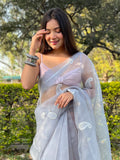 Grey Organza Saree With Blouse Piece