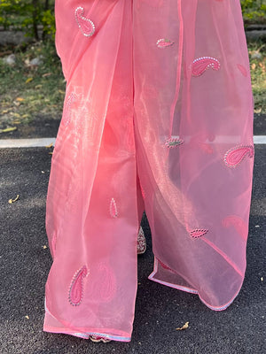 Pink Organza Saree With Blouse Piece