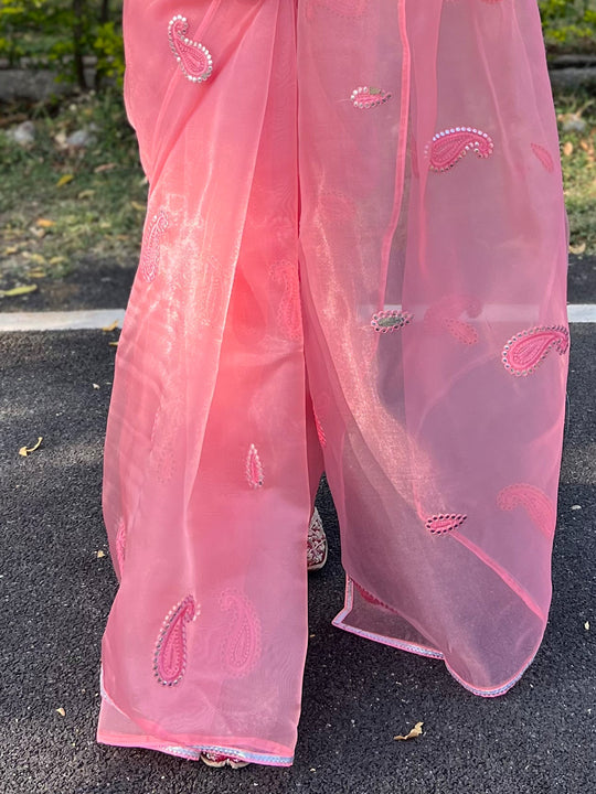 Pink Organza Saree With Blouse Piece
